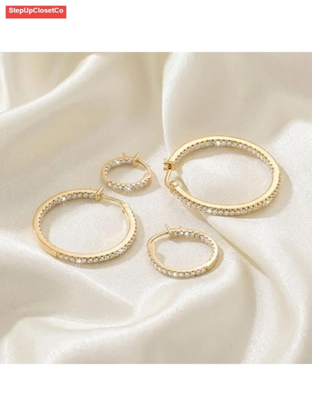 14K Gold Hoop Earrings with Cubic Zirconia for Women